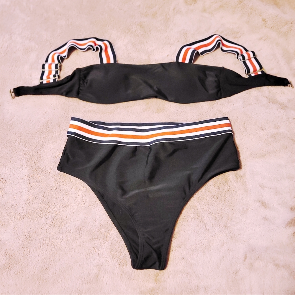 Bikini Swimsuit Set (in navy w/red + white)♡